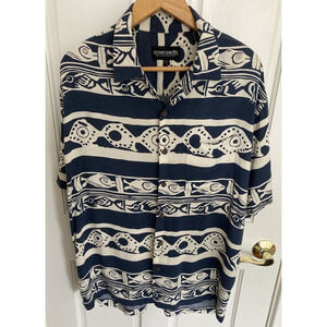 Ocean Pacific Hawaiian Buttondown Shirt Mens Large Blue and White